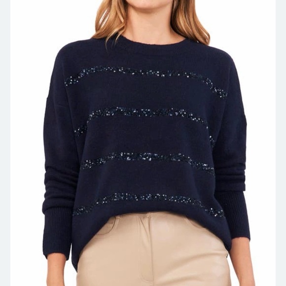Vince Camuto Sweaters - Vince Camuto Midnight Blue Sweater with Subtle Sequined Stripes